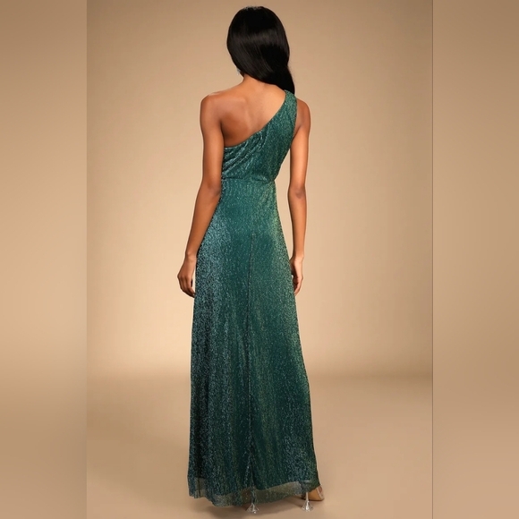 Lulus Glamorous Glitz Shiny Teal Green One-Shoulder Maxi Dress S Wedding Party - Picture 5 of 10